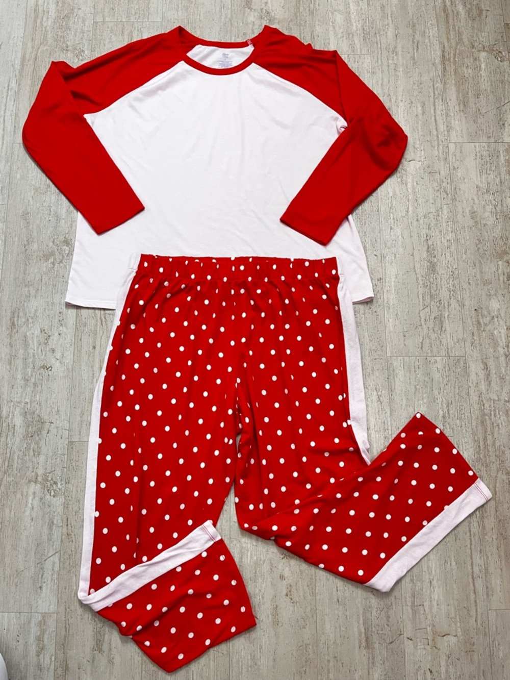 Women’s Red and White Polka Dot Pajama Set - Long Sleeve Top & Pants Size XL